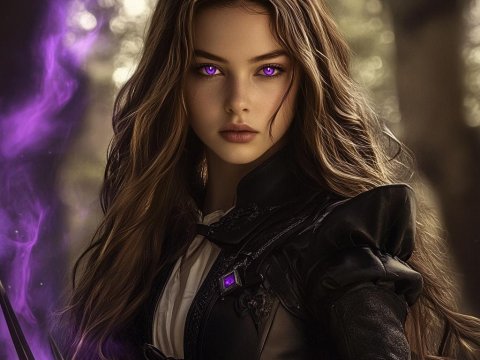 Mystical Woman with Glowing Purple Eyes and Magic Aura