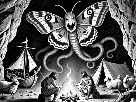 Mythical Cave Encounter with Giant Moth Monster
