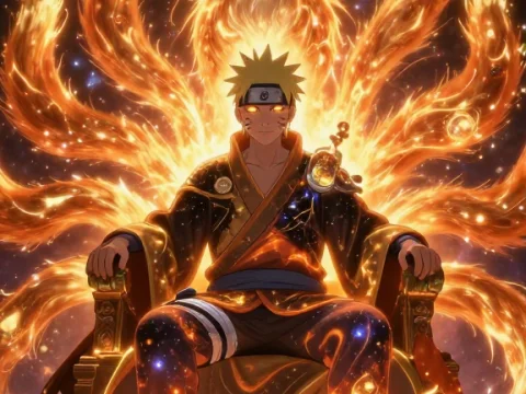 Naruto as the God of the Nine-Tails in Cosmic Flames