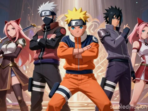 Naruto Characters in Dynamic Group Pose