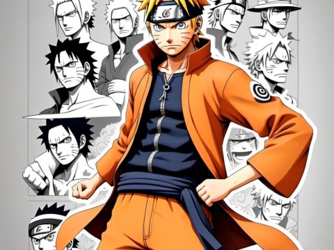 Naruto Uzumaki in Dynamic Anime Style with Character Variations
