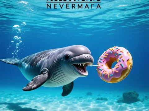 Narwhal Chasing a Donut Underwater