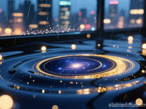 Navy Blue Galaxy Liquid with Golden Spiral Glow