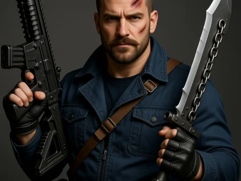 Navy Warhammer Officer Armed with Rifle and Chain Sword