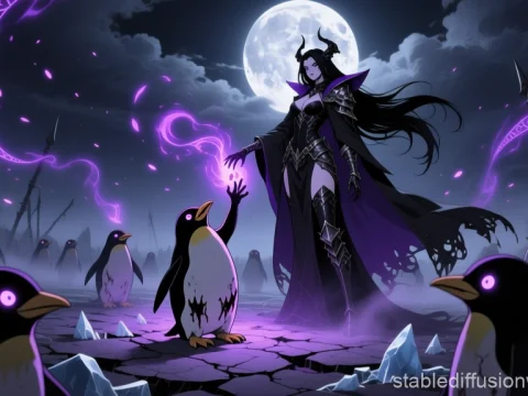 Necromancer Summons Zombie Penguins Under Full Moon