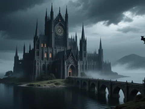 Neo Gothic Fortress City at Dusk