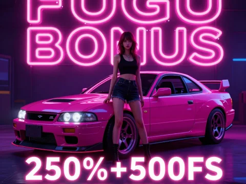 Neon Bosozoku Car with Stylish Woman in Cyberpunk Setting
