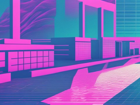 Neon Brutalist Architecture with Vibrant Pink and Blue Tones