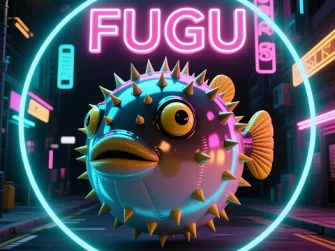 Neon Cyberpunk Fugu Fish Avatar in Urban Night Scene