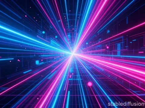 Neon Data Tunnel with Vibrant Blue and Pink Lights