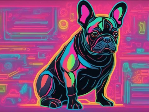 Neon French Bulldog Digital Illustration