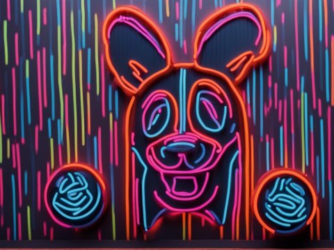 Neon French Bulldog Face with Colorful Lines