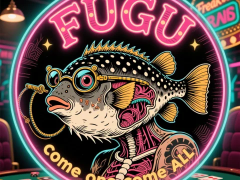 Neon Fugu Fish Tattoo with Anatomical Details