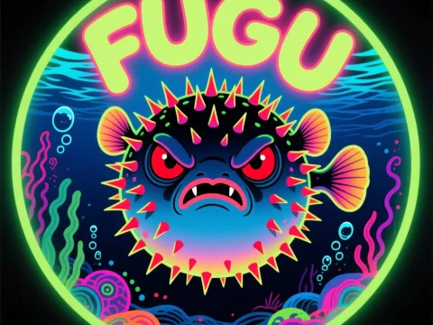 Neon Fugu Pufferfish Avatar with Vibrant Underwater Scene