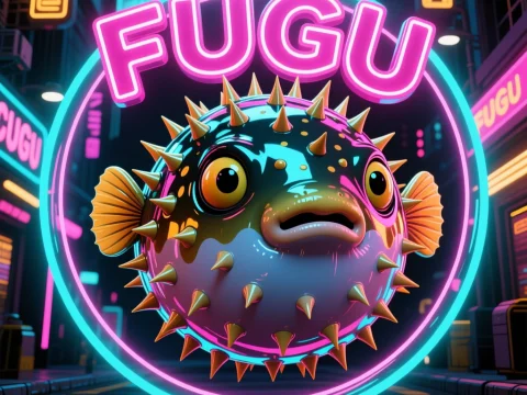 Neon Giant Pufferfish Casino Avatar in Cyberpunk City