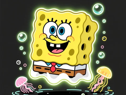 Neon Glow Sponge Ghost with Jellyfish