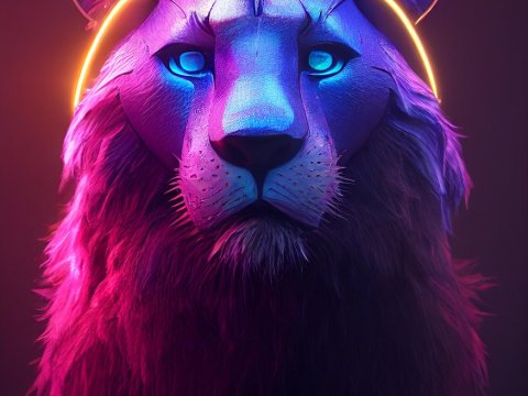 Neon Glowing Lion Portrait in Futuristic Style