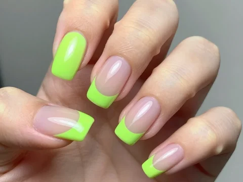 Neon Green French Tip Nails with Glossy Finish