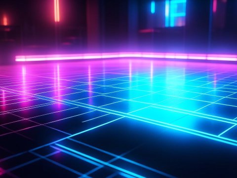 Neon Grid Floor with Vibrant Cyberpunk Lighting