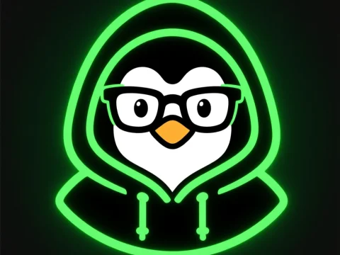 Neon Hacker Penguin with Glasses and Hoodie