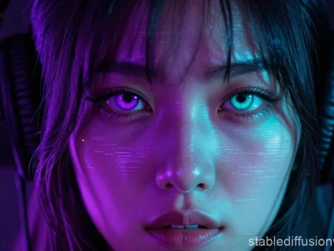Neon Iris DJ Portrait with Futuristic Lighting