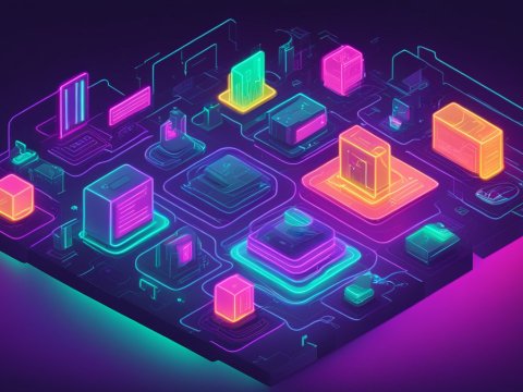 Neon Isometric Cyberthreats Circuit Board