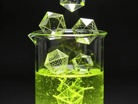 Neon Lime Geometric Shapes Floating Over Beaker