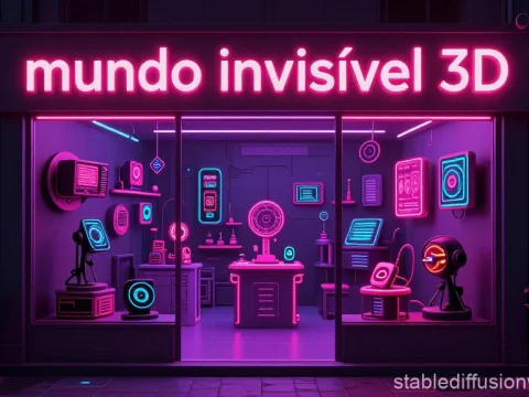 Neon-Lit 3D Tech Shop Exterior at Night