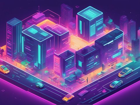 Neon-Lit Futuristic City Block at Night