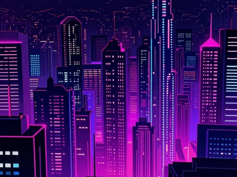 Neon-Lit Futuristic Cityscape at Night