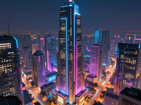 Neon-Lit Futuristic Cityscape at Night