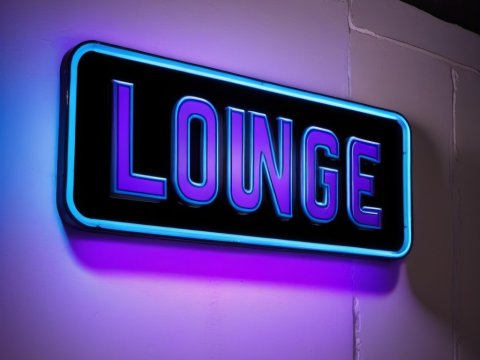 Neon Lounge Sign with Purple and Blue Glow