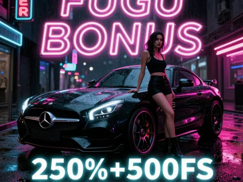 Neon Night with Black Mercedes and Stylish Woman