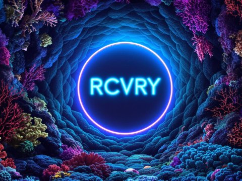 Neon Portal Surrounded by Vibrant Coral Reef