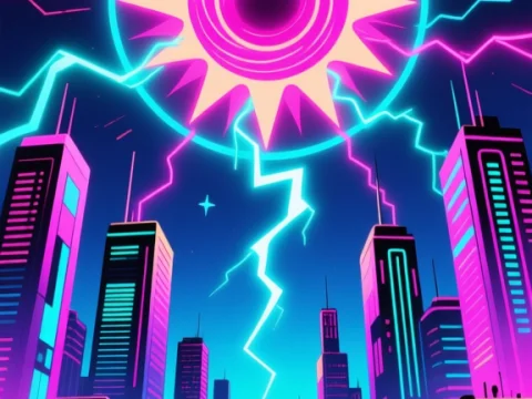 Neon Solar Vortex Over Futuristic Cityscape