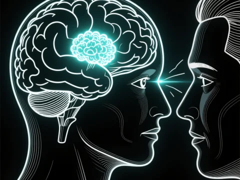 Neural Connection and Eye Contact Between Two Minds