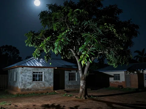 Nigerian Night Compound Under Full Moon