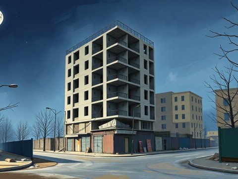 Night Scene of a Half-Finished Abandoned Building
