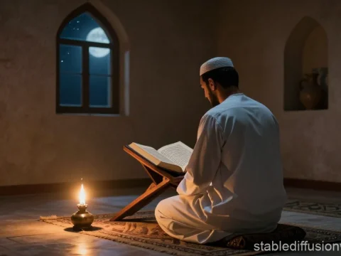 Nighttime Quran Study by Candlelight