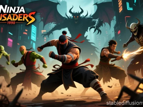 Ninja Crusaders Battle Against Demonic Forces in Cyber City