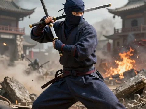 Ninja Fighter in Intense Battle Scene