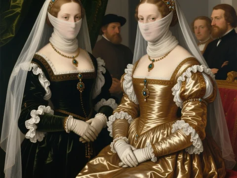 Noble Ladies in Veiled Renaissance Attire