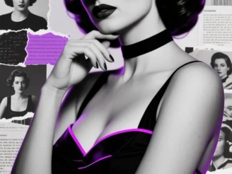 Noir Pinup Portrait with Fluorescent Purple Accents