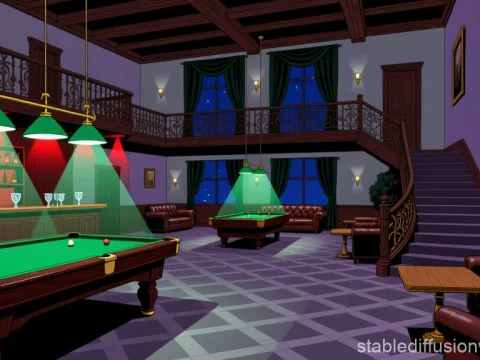 Noir Style Billiard Club Interior at Night