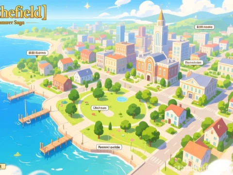 Northefield Summer City Map in Bright Illustration Style