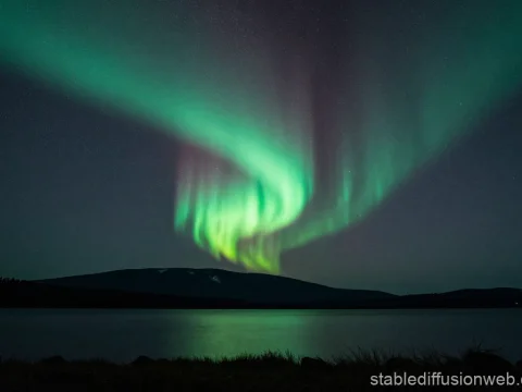 Northern Lights Dancing Over Mountain Lake at Night