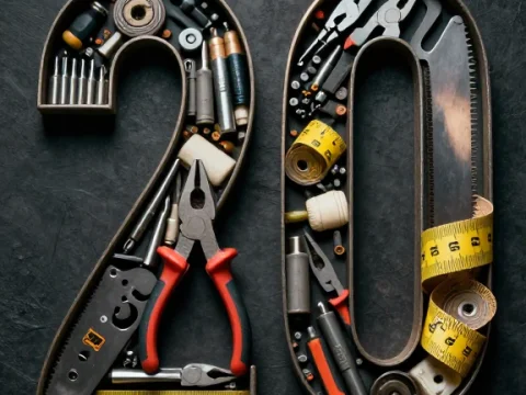 Number 20 Made of Tools and Measuring Instruments