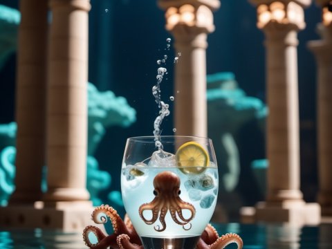 Octopus in a Glass of Water with Lemon Slice
