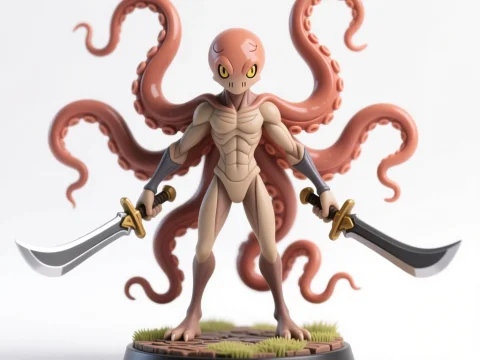 Octopus Swordsman Miniature Figurine