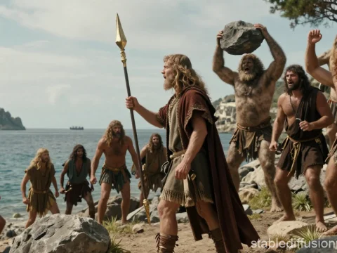 Odysseus Confronts Laestrygonian Giants by the Seashore